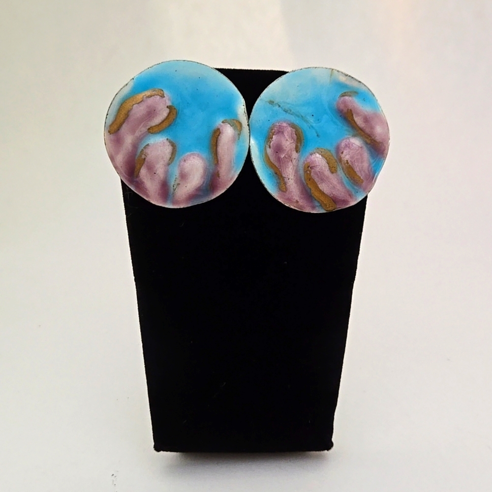 Vintage Enamel Round Earrings